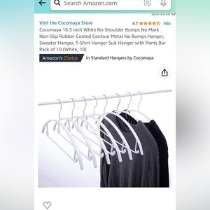 10 pack “no shoulder bump” white hangers